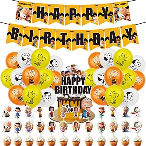 simyron Snoopy Birthday Decoration 50pcs Party Decoration, Children's Birthday Decoration, Birthday & Party Accessories - Happy Birthday Balloons, Banner, Snoopy Decoration, Cake Topper Decoration von simyron