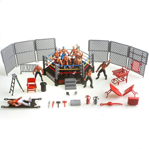 Wrestling Spielzeug Set, Authentisches Superstars-Arena-Set mit Flexiblen Saiten, Kampfspielzeug Enthält 6 Figuren Figuren und Prop Kampfspielzeug, Wrestler Krieger Spielzeug, Kinderspielzeug von simyron