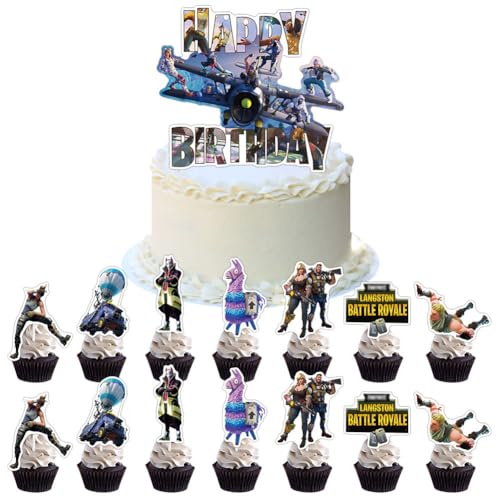 simyron Junge Geburtstagstorte 15pcs Videospiel Thema Party Zubehör Dekoration Spielthema Kuchendekorations Happy Birthday Kuchen Dekoration für Kinder Mädchen Junge Party Kuchen von simyron