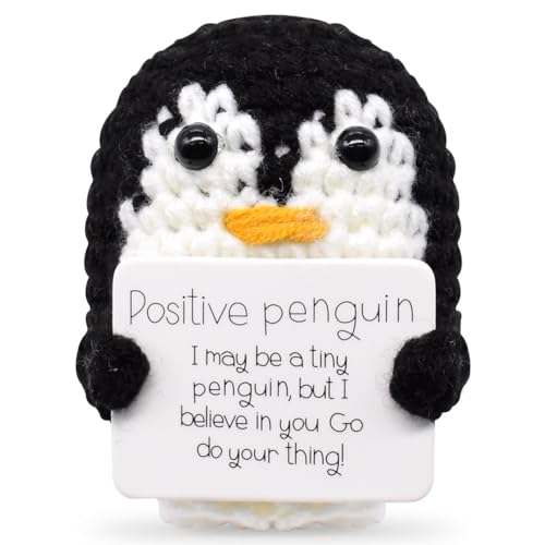 simyron Positive Penguin Pocket Hug Plüsch, Creative Strickwolle Penguin Puppe mit Positiver Energiekarte, Geschenke für Frauen Freund, Mutmacher Geschenk, Geschenke für Patienten, Partydekoration von simyron