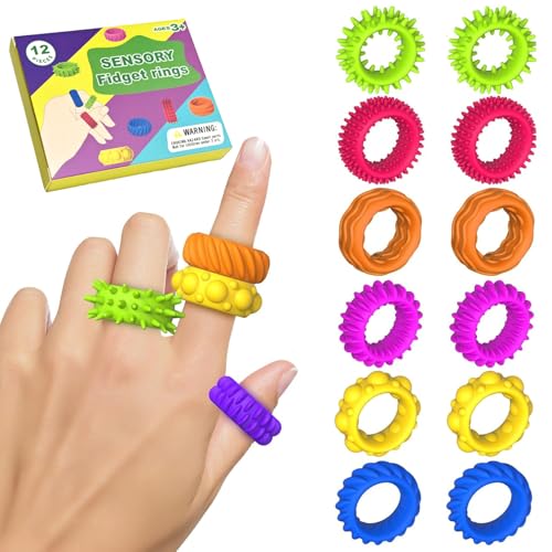 Fidget Ring Toys für Kinder Erwachsene, 12 Stück Silikon Anxiety Ring Set,Fidget Toys Sensory Rings,Dekompression Spielzeug zur Stressabbau und Angstlinderung von sinirttou