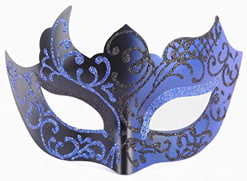 -- Venezianische Maske mit Schmetterlingsmotiv, aus Metall, geeignet für sexy Kostüm, Ball, Maskerade, Karnevalsparty, Weihnachten, Ostern (Schwarz und Gold) (blue black) von sircerotry