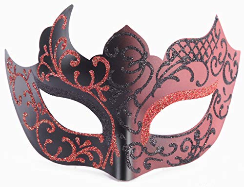 -- Venezianische Maske mit Schmetterlingsmotiv, aus Metall, geeignet für sexy Kostüm, Ball, Maskerade, Karnevalsparty, Weihnachten, Ostern (Schwarz und Gold) (red black) von sircerotry