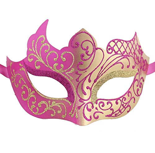 sircerotry - Venezianische Maske mit Schmetterlingsmotiv, aus Metall, geeignet für sexy Kostüm, Ball, Maskerade, Karnevalsparty, Weihnachten, Ostern (Schwarz und Gold) (Roségold) von sircerotry