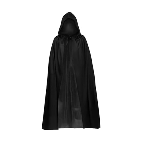 sizzlepop Halloween Schwarzer Kapuzenumhang - Vampir Kostüm, Schwarzer Umhang für Erwachsene und Kinder, Hexen Cosplay Zubehör, Perfekt für Halloween, Maskerade und Familienfeier (Schwarzer, 120 cm) von sizzlepop