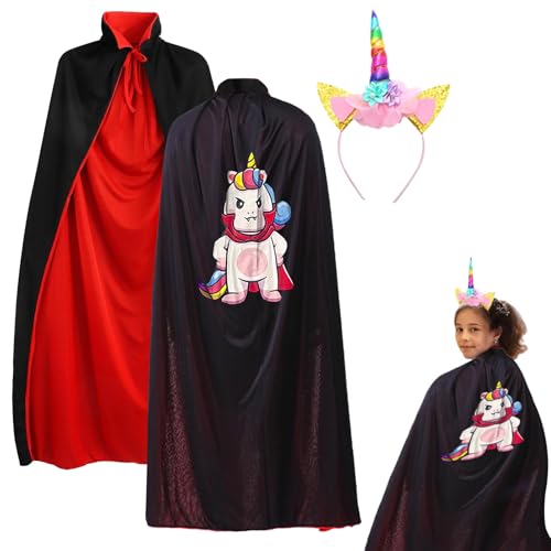 sizzlepop Halloween Umhang Mädchen – Vampir-Kostüm mit Einhorn-Stirnband und Einhorn-Muster, Hexen-Cosplay-Zubehör, perfekt für Halloween und Geburtstagsfeiern (schwarz, 120 cm) sizzlepop Halloween Umhang Mädchen – Vampir-Kostüm mit Einhorn-Stirnband und Einhorn-Muster, Hexen-Cosplay-Zubehör, perfekt für Halloween und Geburtstagsfeiern (schwarz, 120 cm) von sizzlepop