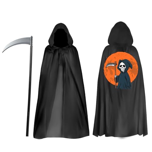 sizzlepop Halloween schwarzer Kapuzenumhang mit Sensenmann-Motiv und Sense – Perfekt für Jungen und Mädchen, ideal für Kostümpartys und Halloween-Dekoration (140 cm Umhang, 105 cm Sense) sizzlepop Halloween schwarzer Kapuzenumhang mit Sensenmann-Motiv und Sense – Perfekt für Jungen und Mädchen, ideal für Kostümpartys und Halloween-Dekoration (140 cm Umhang, 105 cm Sense) von sizzlepop