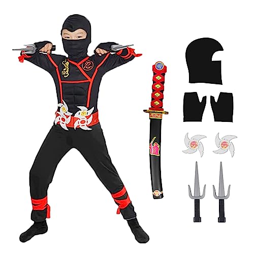 skyllc Ninja Kostüm Kinder, Jungen Ninja Cosplay Set mit Handschuhen Darts Bajonett - für Rollenspiel Halloween Weihnachten Party Karneval,Größe L von skyllc