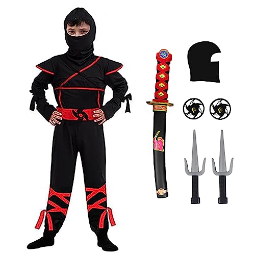 skyllc Ninja Kostüm Kinder, Jungen Ninja Kostüm mit Zubehör für Halloween, Weihnachten, Karneval, Geburtstagsparty, Größe M von skyllc