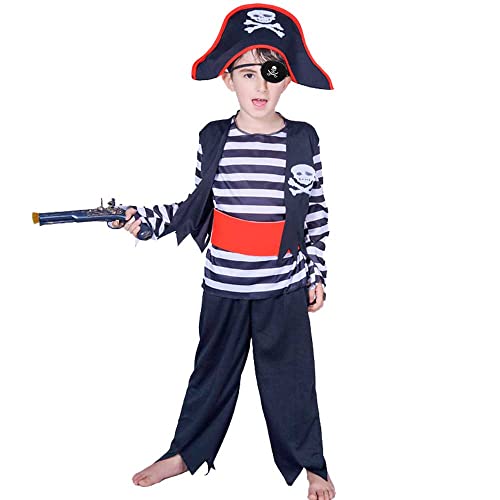 skyllc Piraten kostüm Kinder,Piraten Zubehör Kinder mit Hut, Augenklappe,Kleiner Pirat Kostüm Jungen-S,100-115 von skyllc