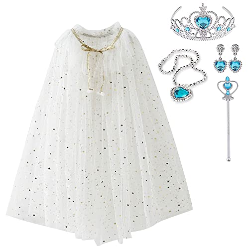Skyllc Prinzessin Umhang für Mädchen - Verkleidung Kostüm mit Krone, Halskette, Ohrringe, Zauberstab - Party Karneval Cosplay Halloween von skyllc