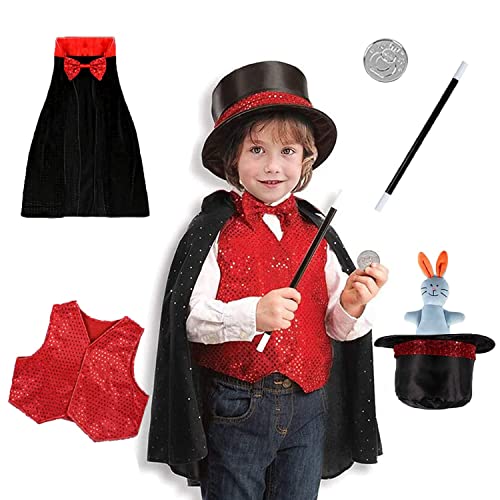 skyllc Zauberer Kostüm Kinder,Zauberkostüm mit Zauberhut,Zauberstab und Weiterem Zubehör,Zauberer Kostüm Kinder Junge Mädchen Geburtstag Fasching Karneval Halloween von skyllc