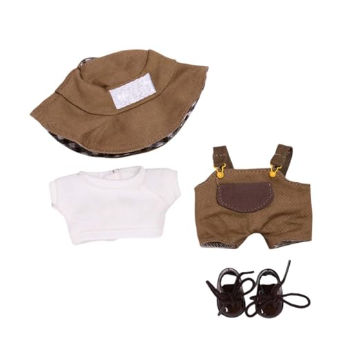 Puppenkleidung Set für 17 cm Puppen, Braune Latzhose mit T-Shirt und Schuhen, Modische Miniatur-Bekleidung, 5-teilig (A) von skyrabbiter
