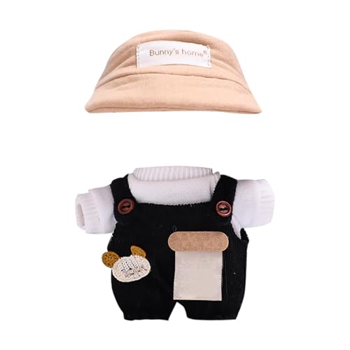 Puppenkleidung Set für 17 cm Puppen, Braune Latzhose mit T-Shirt und Schuhen, Modische Miniatur-Bekleidung, 5-teilig (B) von skyrabbiter