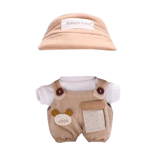 Puppenkleidung Set für 17 cm Puppen, Braune Latzhose mit T-Shirt und Schuhen, Modische Miniatur-Bekleidung, 5-teilig (C) von skyrabbiter
