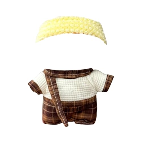 Puppenkleidung Set für 17 cm Puppen, Braune Latzhose mit T-Shirt und Schuhen, Modische Miniatur-Bekleidung, 5-teilig (D) von skyrabbiter