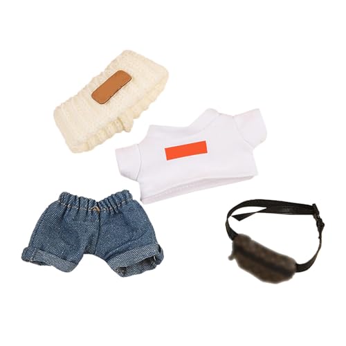Puppenkleidung Set für 17 cm Puppen, Braune Latzhose mit T-Shirt und Schuhen, Modische Miniatur-Bekleidung, 5-teilig (E) von skyrabbiter