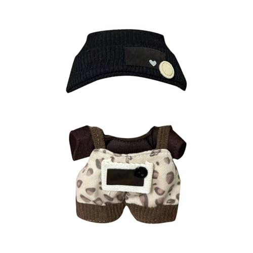 Puppenkleidung Set für 17 cm Puppen, Braune Latzhose mit T-Shirt und Schuhen, Modische Miniatur-Bekleidung, 5-teilig (F) von skyrabbiter