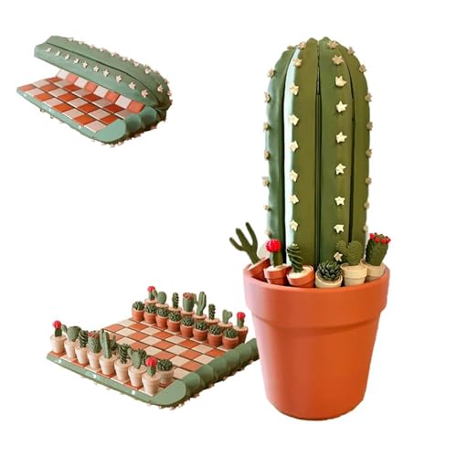 Skyrabbiter 3D-Druck Kaktus-Schachspiel Set, 32 Teile, Rollbare Reisematte, Kaktus-Schreibtischdekoration, Magnetisches Klappschachbrett, Einzigartige Pflanzenförmige Figuren, Geschenk Für Kinder (A) von skyrabbiter