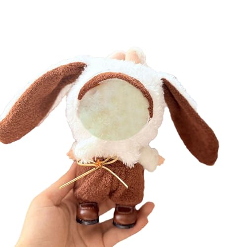Skyrabbiter Bekleidung für 17cm Plüsch, Plüsch-Puppenkostüm Set mit Hasenohren, Braun-Weiß, Weiches Stoffmaterial, Kleidung, Puppenkleidung, Kleidung für 17 cm große Puppe (A) von skyrabbiter