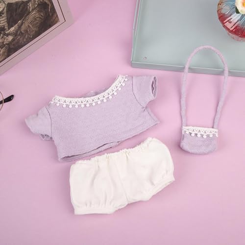 Skyrabbiter Kleidung für 38 cm LaBo Puppe, 3-teilig mit Blumenmuster, Oberteil, Hose und Tasche, DIY Outfit Set mit Hoodie & Anziehzubehör, elastisch & detailreich, Plüschtier-Bekleidung (B) von skyrabbiter