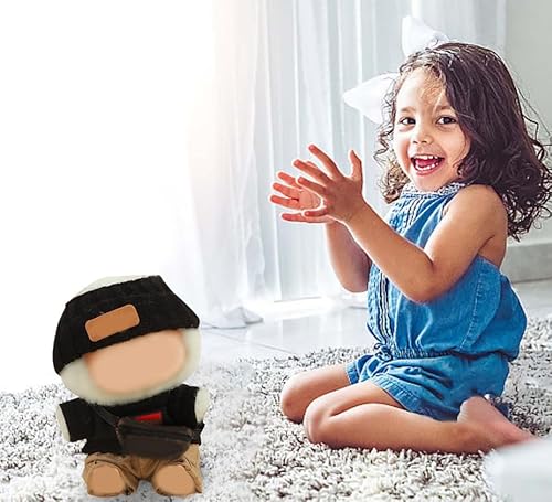 Skyrabbiter Laboo Puppen-Bekleidungsset, 17 cm, Schwarz und Beige, mit Sonnenbrille und Hut, DIY Outfit Set mit Hoodie & Anziehzubehör, elastisch & detailreich, Plüschtier-Bekleidung (A) von skyrabbiter