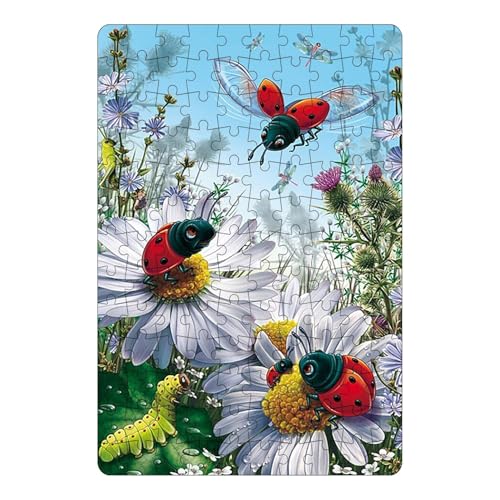 Skyrabbiter Lehrreiches Puzzle mit Marienkäfer-Motiv, 130 Teile, 21x30 cm, Entwickelt Logisches Denken und Motorik, Ab 3 Jahre, Die Neugier und Fantasie von Kindern anregen (A) von skyrabbiter