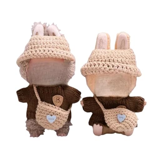 Skyrabbiter Miniatur-Puppenkleidung Set, 17 cm, Strickpullover und Tasche, Braun und Beige, Handgefertigte Häkel Miniatur Zubehör Set Für Labubu Kleidung Zubehör, Puppenzubehör Geschenke (A) von skyrabbiter