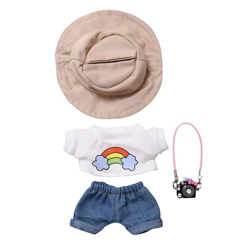 Skyrabbiter Niedliche Mini Plüsch Puppen Kleidung Outfit nur Bekleidungs zubehör für 17cm Lbu Puppen Regenbogen T-Shirt und Jeanshose Kleidung DIY Kinder Geschenke (B) von skyrabbiter