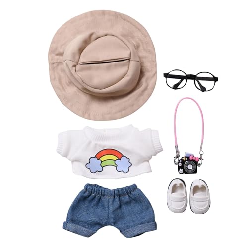 Skyrabbiter Niedliche Mini Plüsch Puppen Kleidung Outfit nur Bekleidungs zubehör für 17cm Lbu Puppen Regenbogen T-Shirt und Jeanshose Kleidung DIY Kinder Geschenke (C) von skyrabbiter