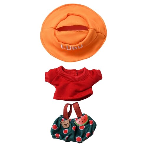 Skyrabbiter Puppen-Kleidungsset, T-Shirt und Hose mit Accessoires, DIY Niedliche Mini Plüsch Puppen Kleidung Outfit nur Bekleidungs zubehör für 17cm LBU Puppen Pullover Hoodie Kleidung (A) von skyrabbiter