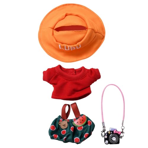 Skyrabbiter Puppen-Kleidungsset, T-Shirt und Hose mit Accessoires, DIY Niedliche Mini Plüsch Puppen Kleidung Outfit nur Bekleidungs zubehör für 17cm LBU Puppen Pullover Hoodie Kleidung (B) von skyrabbiter