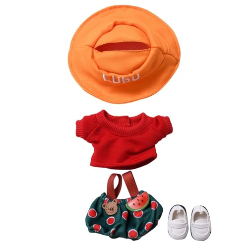 Skyrabbiter Puppen-Kleidungsset, T-Shirt und Hose mit Accessoires, DIY Niedliche Mini Plüsch Puppen Kleidung Outfit nur Bekleidungs zubehör für 17cm LBU Puppen Pullover Hoodie Kleidung (C) von skyrabbiter