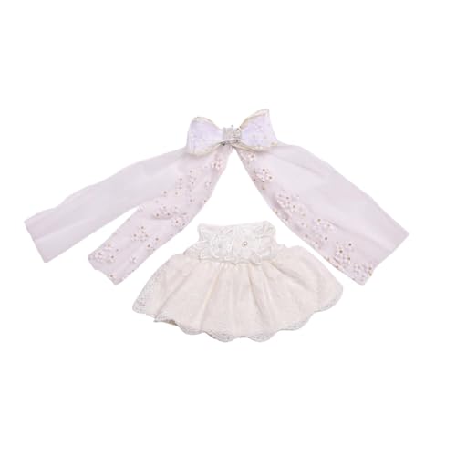 Skyrabbiter Puppenkleidung für 38 cm Puppen, 2-teilig, Spitzenschürze und Schleife, Weiß, Puppenkleidung für LBB Figur, Zubehör Set für Stoffpuppe, Outfit für Plüschfigur (A) von skyrabbiter