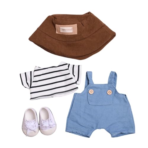 Skyrabbiter Puppenkleidung für 38 cm Puppen, 4Pcs, Puppenkleidung für LBB Figur, Blauer Overall, Gestreiftes Shirt, Brauner Hut, Weiße Schuhe, Zubehör Set für Stoffpuppe, Outfit für Plüschfigur (A) Skyrabbiter Puppenkleidung für 38 cm Puppen, 4Pcs, Puppenkleidung für LBB Figur, Blauer Overall, Gestreiftes Shirt, Brauner Hut, Weiße Schuhe, Zubehör Set für Stoffpuppe, Outfit für Plüschfigur (A) von skyrabbiter