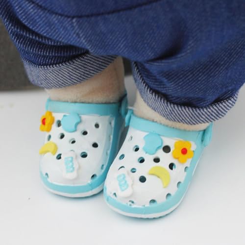 Skyrabbiter Süße Puppenschuhe, Mehrfarbige Mini-Sandalen mit Löchern, Dekorative Blumen, Puppen Ersatzzubehör für Kleidungsoutfits Passend für 15 cm und 17 cm Große Puppen (D) von skyrabbiter