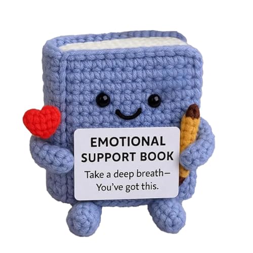 skyrabbiter Emotionales Unterstützungsbuch, Mini Gehäkeltes Plüschbuch mit Ermutigungskarte Gestrickte Wollpuppe Positive Häkeltiere als Motivierende Geschenk Partydekoration (A) von skyrabbiter