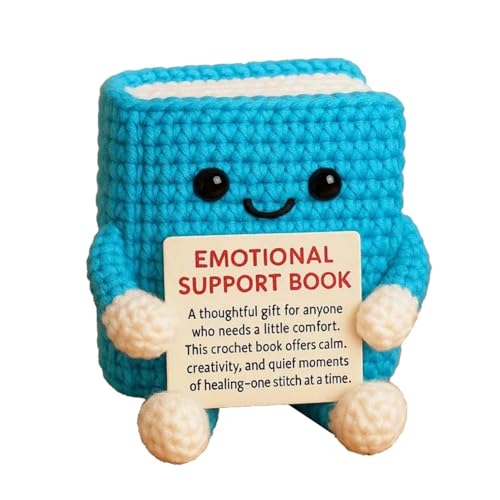 skyrabbiter Emotionales Unterstützungsbuch, Mini Gehäkeltes Plüschbuch mit Ermutigungskarte Gestrickte Wollpuppe Positive Häkeltiere als Motivierende Geschenk Partydekoration (B) von skyrabbiter