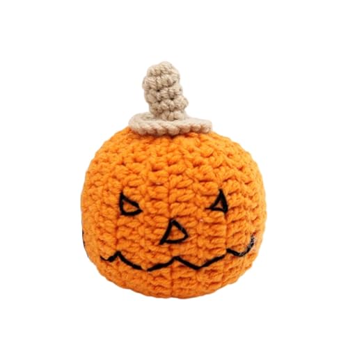 skyrabbiter Handgehäkelter Halloween-Kürbis mit Hexenhut und Motivkarte, 7 cm, Orange-Schwarz, Emotionale Unterstützung Deko (B) von skyrabbiter
