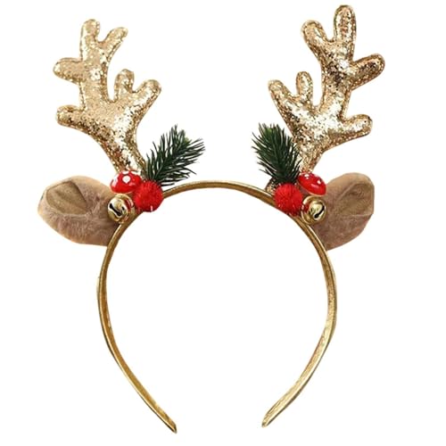 slothbyte Weihnachts Haarreif Weihnachtsbaum Geweih Haarreif,Weihnachtsschmuck, Weihnachts Rentier Stirnbänder für Weihnachten Halloween,Haarschmuck Weihnachtskopfschmuck für Damen, Kinder (Gold) von slothbyte