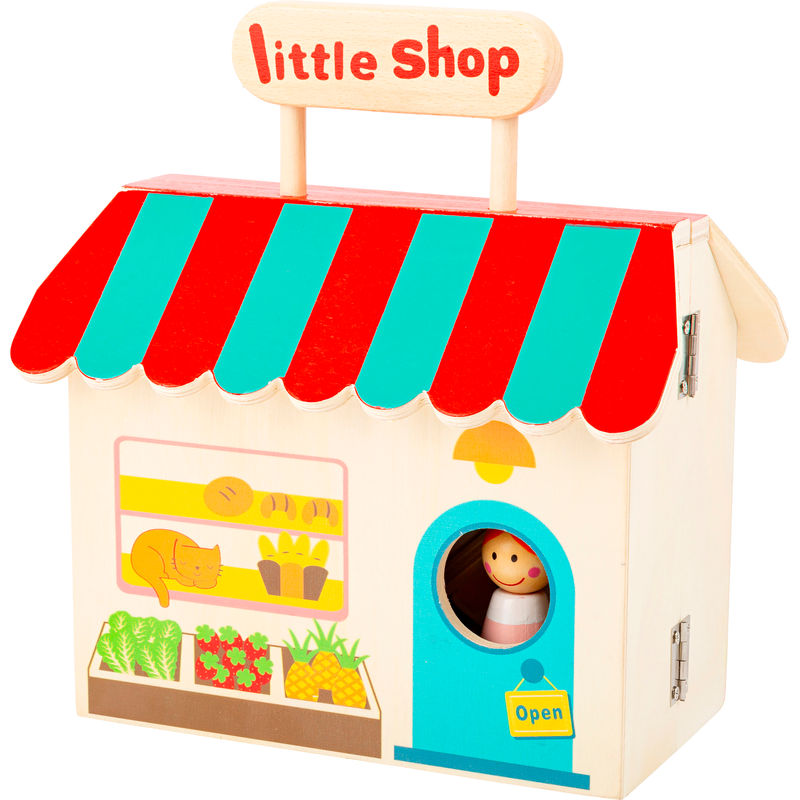 Puppen-Einkaufsladen LITTLE SHOP im Koffer 15-teilig aus Holz von small foot®