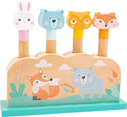 Small Foot Steckspiel Pastell, lustige Springtiere aus Holz zum Herunterdrücken und Aufspringen, ab 1 Jahr, 11474 Spielzeug, Mehrfarbig von Small Foot