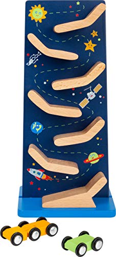 small foot Kaskadenturm "Space" aus Holz, Murmelturm für kleine Raumfahrer, mit 2 Autos, ab 18 Monaten, 11446 von Small Foot