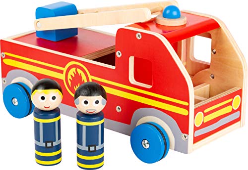 small Foot Großes Feuerwehrauto aus Holz, mit Spielfiguren und bewegbarer Rettungsleiter, ab 3 Jahren, 11456 von Small Foot