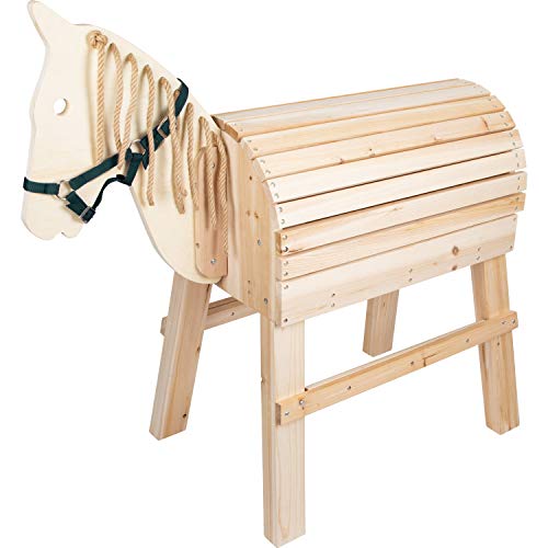 small foot Holzpferd für Kinder ab 3 Jahren, Reitpferd mit Aufstiegshilfe und Halfter, für den Außenbereich,11664, Beige von Small Foot