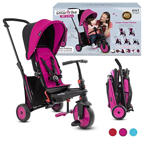 smarTrike STR3 Klappbares Kleinkinder-Dreirad mit Kinderwagen-Zertifizierung für 1,2,3 Jahre - 6 in 1 Mehrstufiges Dreirad , Rose von smarTrike