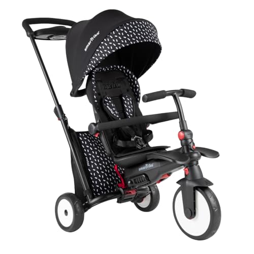 smarTrike STR5 Klappbares Kleinkinder-Dreirad mit Kinderwagen-Zertifizierung für 1,2,3 Jahre - 7 in 1 Mehrstufiges Dreirad (Schwarz und weiß) von smarTrike