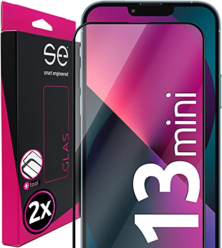 2 x se® für iPhone 13 mini für Panzerglas - aus Deutschland 100% Passgenau mit Installationshilfe, kompatibel mit iPhone 13 mini Schutzfolie Schutzglas, Anti- Kratzer 9H Härte HD-Klar 100% Funktion von smart engineered