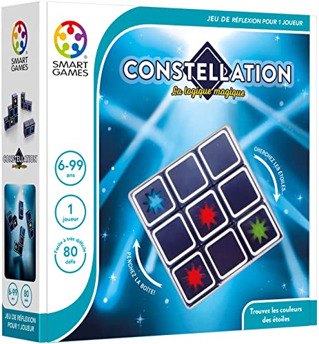 SmartGames - Constellation – Denkspiel – 80 Level-Herausforderungen leicht bis sehr schwer – Finde die Farben der Sterne – inklusive Lösungsbuch – 1 Spieler – 6 bis 99 Jahre von SmartGames