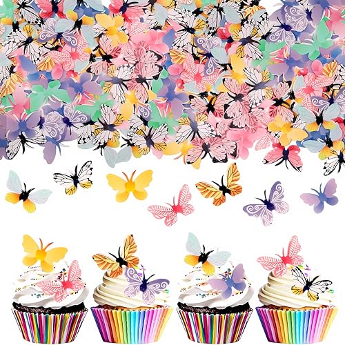 smartelf 72 Stück Essbare Schmetterlinge für Torte, Schmetterlinge Deko Torte, Tortendeko Essbar Schmetterling, Esspapier Schmetterling Tortendeko, Geburtstag Kuchen Dekoration (Farbe) von smartelf
